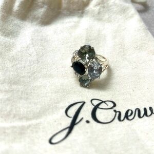 J.Crew Silver Cocktail Ring with Clustered Crystals